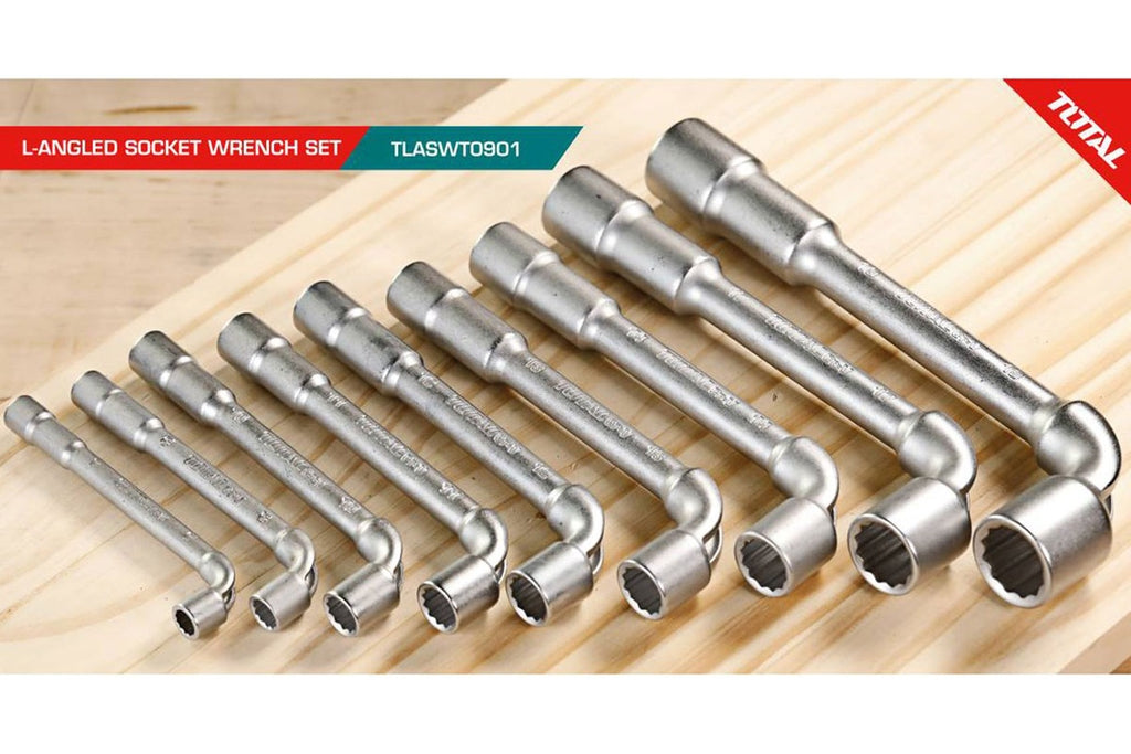 TOTAL TLASWT0901 9-Piece L-Angled Socket Wrench Set CR-V Steel | 7-19mm Drop Forged Socket Wrench Kit