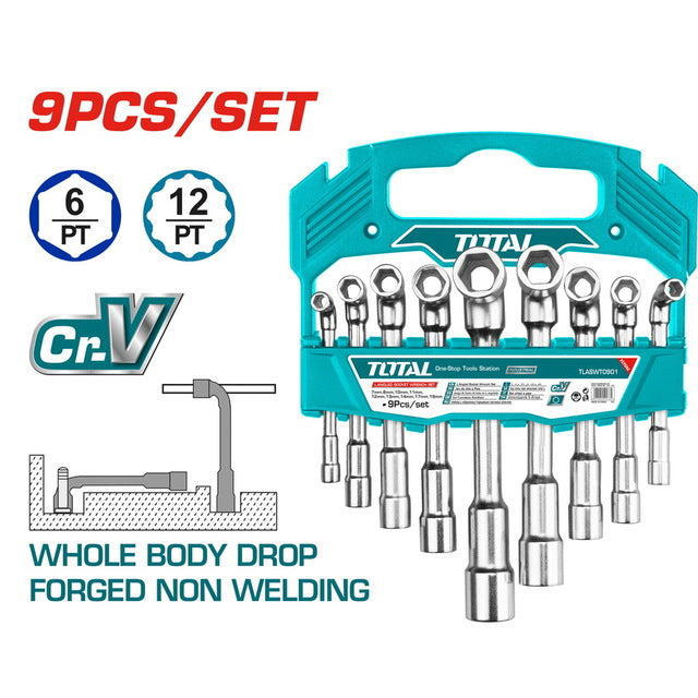 TOTAL TLASWT0901 9-Piece L-Angled Socket Wrench Set CR-V Steel | 7-19mm Drop Forged Socket Wrench Kit
