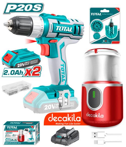 TOTAL Li-ion Cordless Combo 2 Pcs Combo Kit Rotary Hammer 20V Mini Chopper Bit Battery Charger P20S TOSLI23013