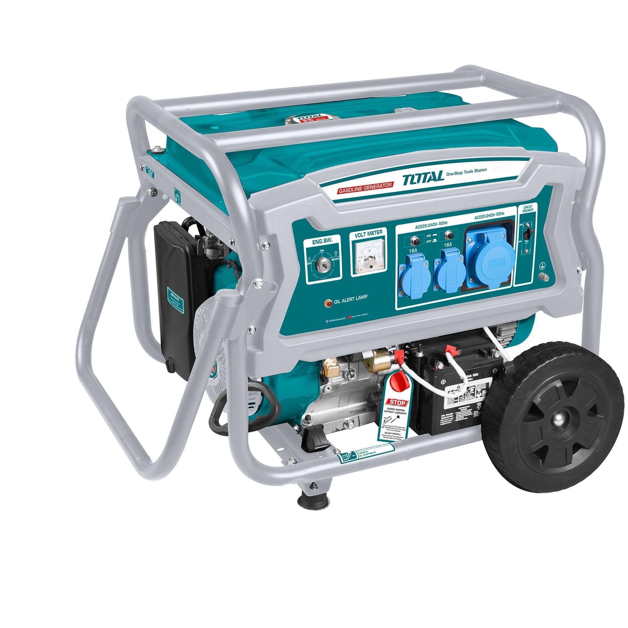 TOTAL TP165006 Gasoline Generator 6500W – Electric Start, 15HP OHV Engine, Copper Alternator, AVR Voltage Regulation