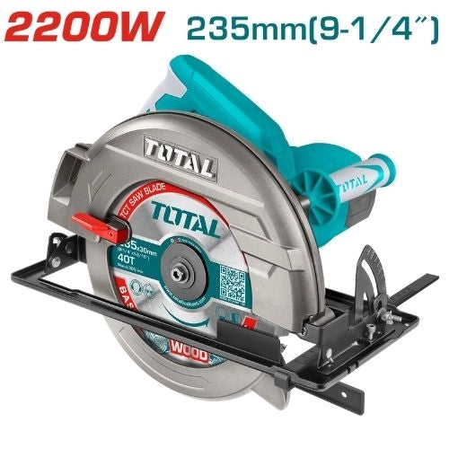 TOTAL 2200W Corded Circular Saw 235mm Blade, 3800 RPM, 80mm Cutting Depth, Heavy-Duty Wood Cutting Tool