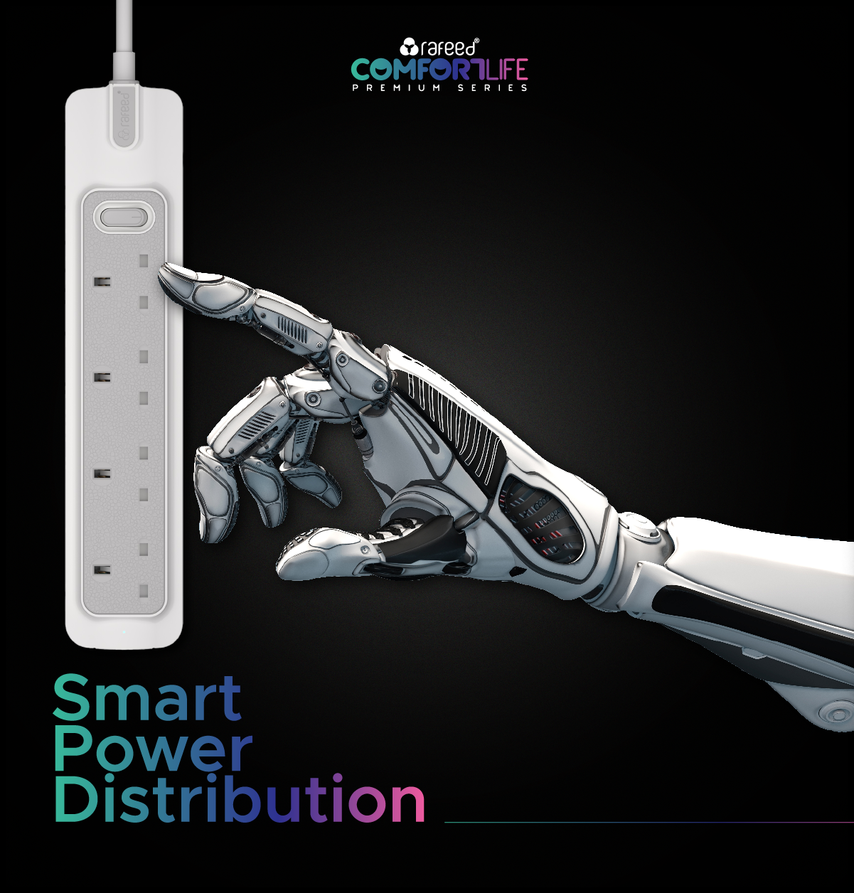 Rafeed Power Extension 5 meters 6 Sockets, on/off Switch, 2990W