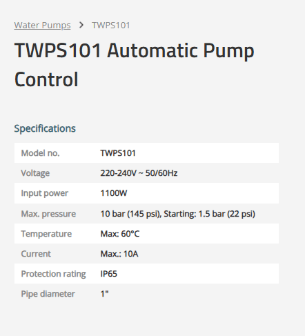 Automatic Pump Control Switch 1100W, 10 Bar Pressure, IP65 Water Pump Controller, 1″ Connection