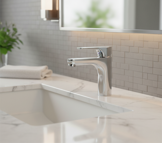 GS Rubinetterie 2462 SLIM Single Lever Basin Mixer Tap with Pop-Up Waste, Energy Saving Cartridge, Premium Brass Bathroom Faucet, Chrome Finish