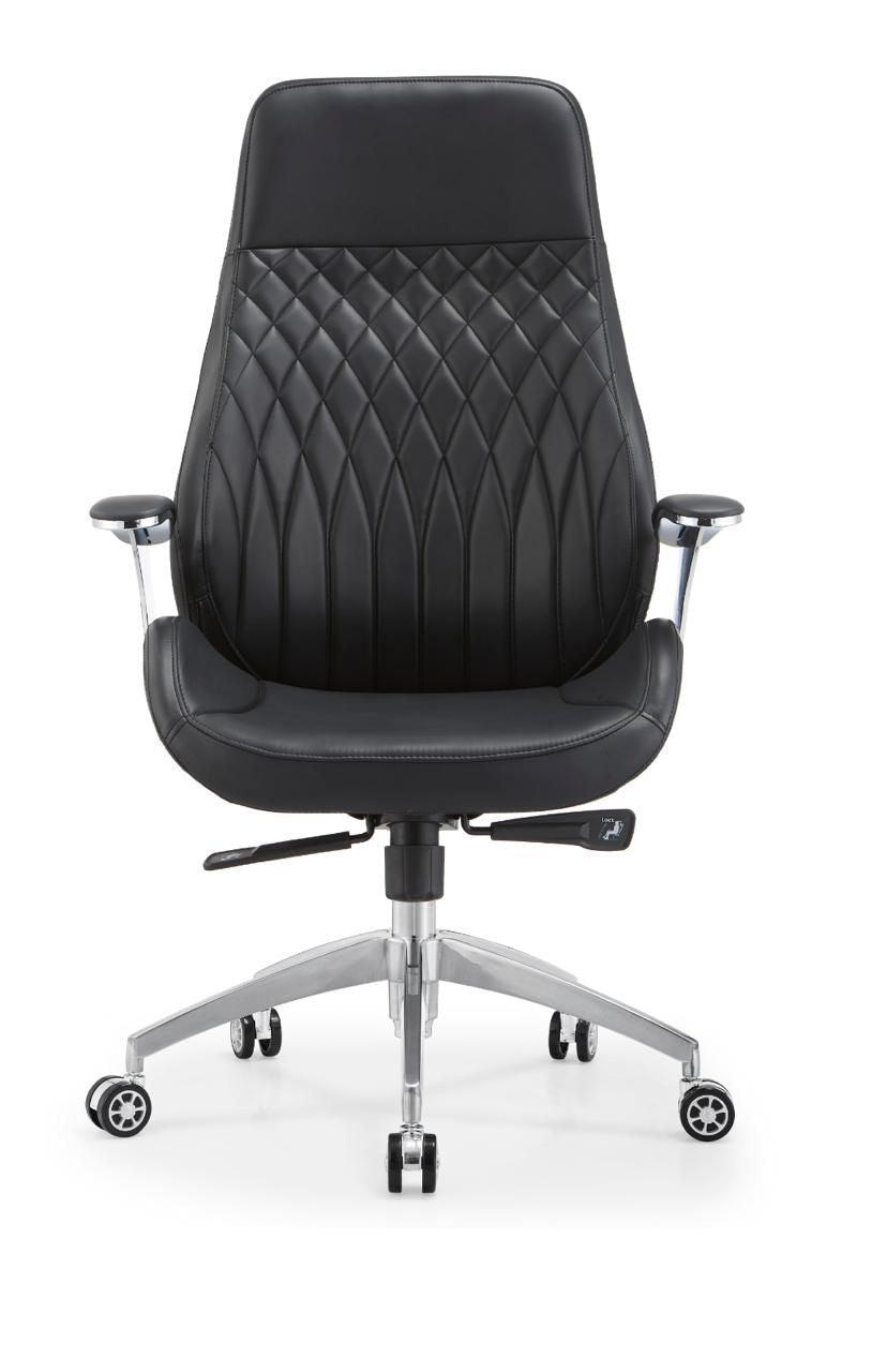 Executive Office Chair, Leather High Back, Adjustable Height, Swivel, Brown