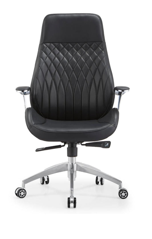 Executive Office Chair, Leather High Back, Adjustable Height, Swivel, Brown