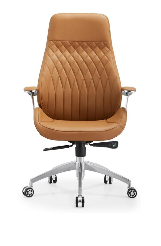 Executive Office Chair, Leather High Back, Adjustable Height, Swivel, Brown