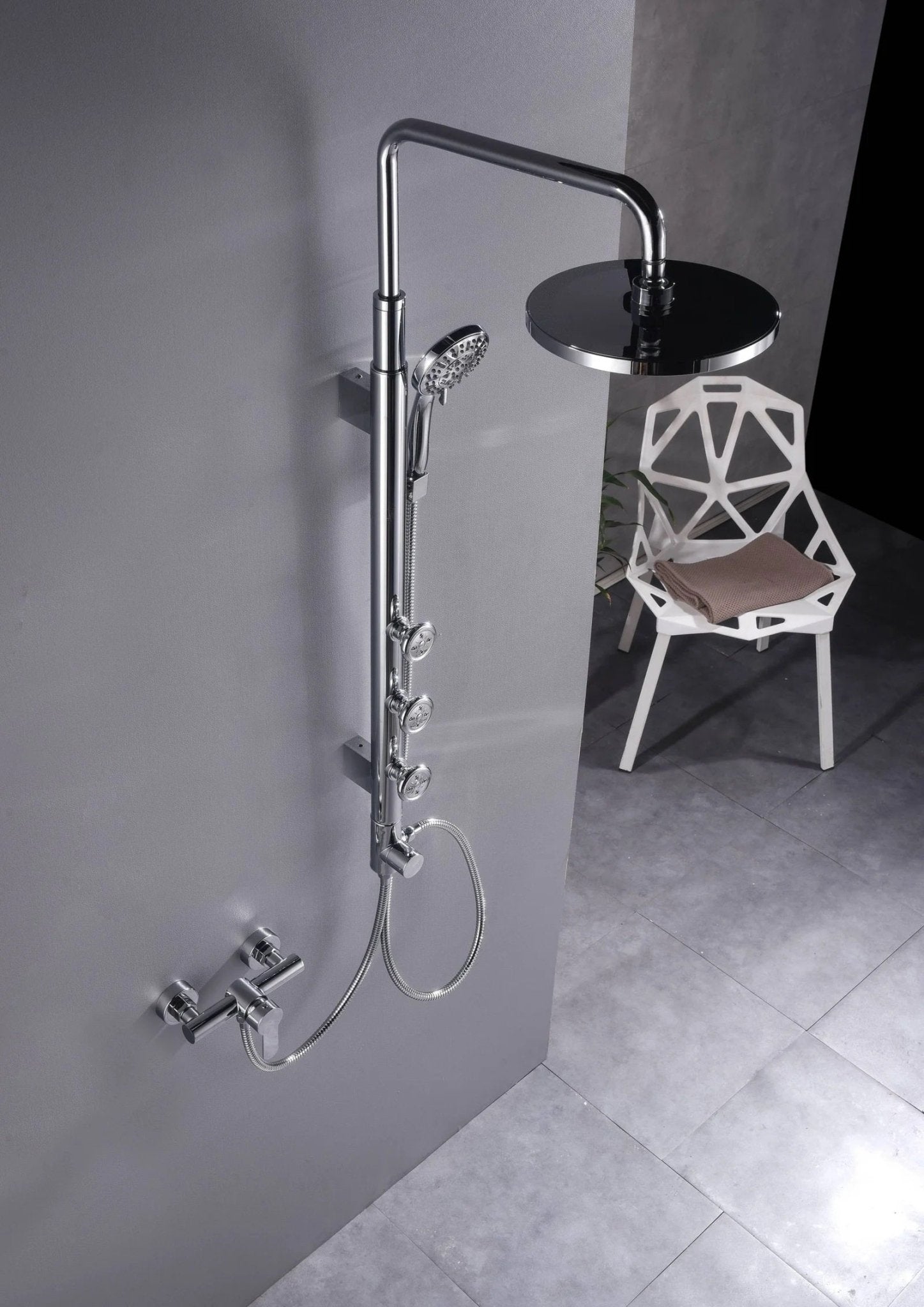 HESANIT Exposed Shower System – 250mm Rain Shower, Body Jets & Hand Shower