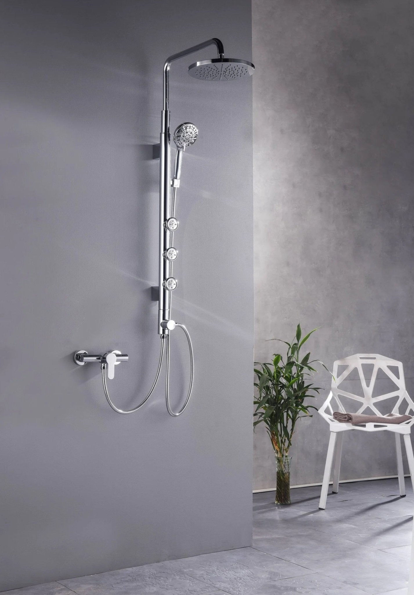 HESANIT Exposed Shower System – 250mm Rain Shower, Body Jets & Hand Shower