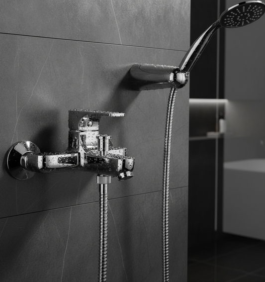 GS Rubinetterie 2460 Wall Mounted Bath Shower Mixer Set with Hand Shower, Premium Brass Construction, Single Lever Control, Chrome Finish