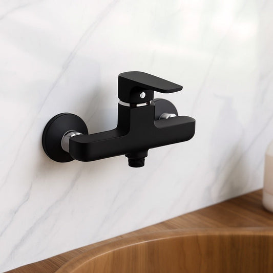 GS Rubinetteri Slim Premium Wall Mounted Single Lever Bathroom Shower Mixer, Matt Black