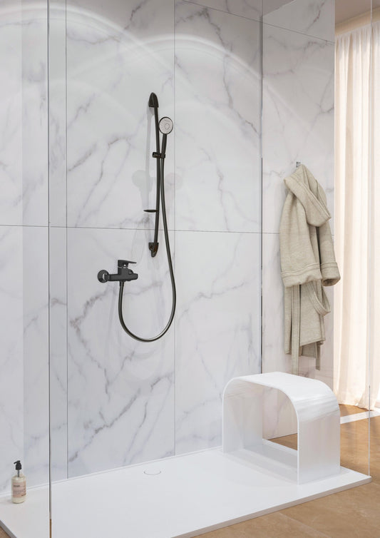 GS Rubinetteri Slim Premium Wall Mounted Single Lever Bathroom Shower Mixer, Matt Black