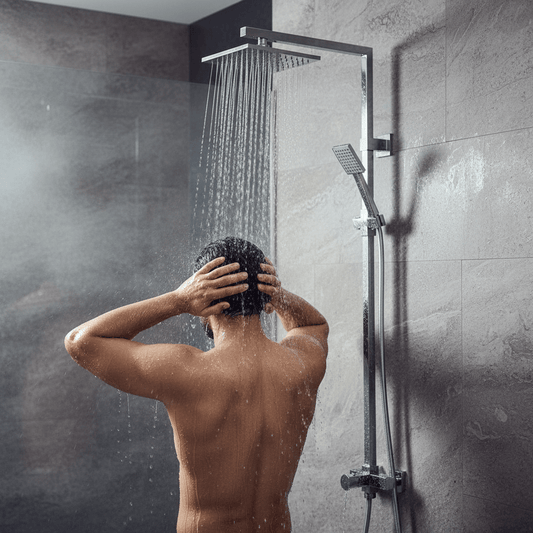 GS Rubinetterie DOCCIA Premium Shower Column With 250mm Square Shower, Chromed Shower head, 150cm Doubel Interlocking Flexible Hose, Diverter, Chrome