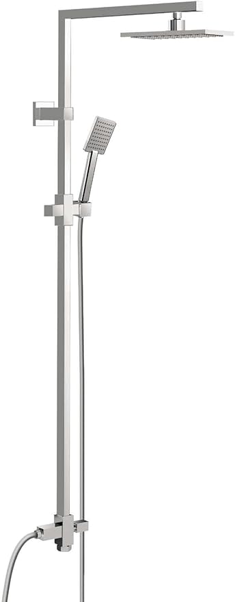 GS Rubinetterie DOCCIA Premium Shower Column With 250mm Square Shower, Chromed Shower head, 150cm Doubel Interlocking Flexible Hose, Diverter, Chrome