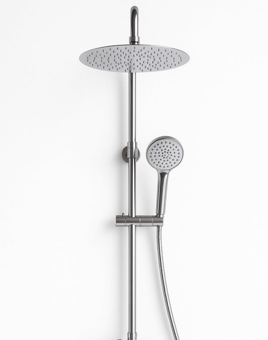 GS Rubinetterie DOCCIA Premium Shower Column With 300mm Round Shower, Chromed Shower head, 150cm Doubel Interlocking Flexible Hose, Diverter, Chrome