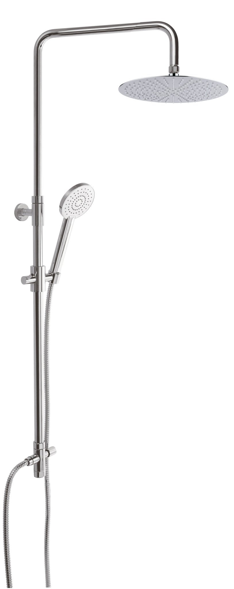 GS Rubinetterie DOCCIA Premium Shower Column With 300mm Round Shower, Chromed Shower head, 150cm Doubel Interlocking Flexible Hose, Diverter, Chrome