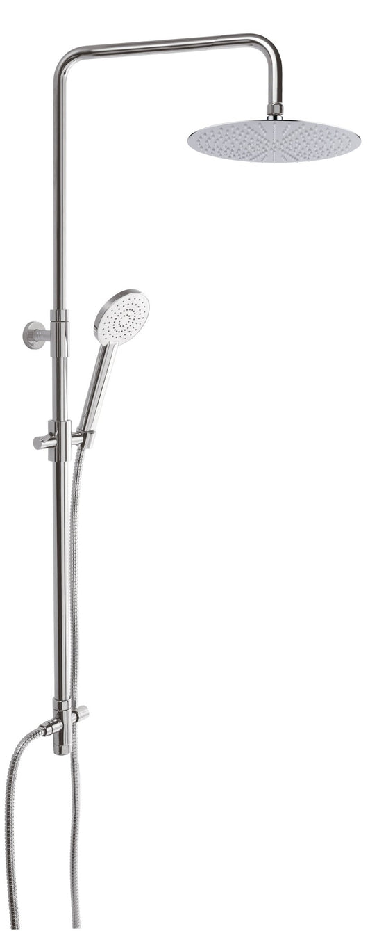 GS Rubinetterie DOCCIA Premium Shower Column With 300mm Round Shower, Chromed Shower head, 150cm Doubel Interlocking Flexible Hose, Diverter, Chrome