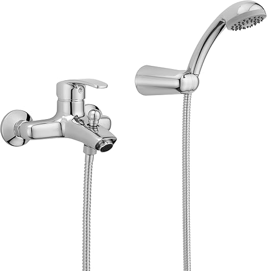 GS Rubinetterie GLASS Wall Mounted Single Lever Bath Shower Mixer With Hand Shower Set, Chrome