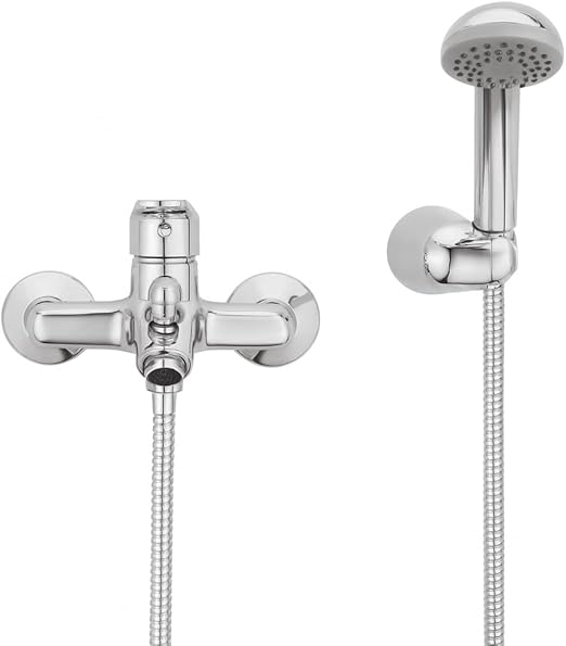GS Rubinetterie GLASS Wall Mounted Single Lever Bath Shower Mixer With Hand Shower Set, Chrome