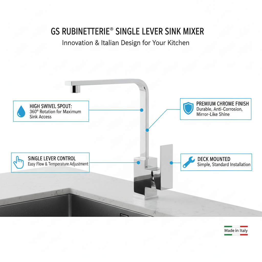 GS Rubinetterie INDACO Single Lever Kitchen Deck Sink Mixer With Swivel Spout,Chrome