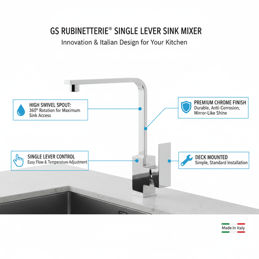 GS Rubinetterie INDACO Single Lever Kitchen Deck Sink Mixer With Swivel Spout,Chrome