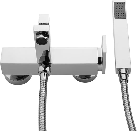 GS Rubinetterie INDACO Wall Mounted Single Lever Bath Shower Mixer With Hand Shower Set, Chrome