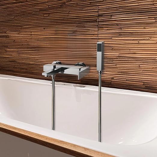GS Rubinetterie INDACO Wall Mounted Single Lever Bath Shower Mixer With Hand Shower Set, Chrome