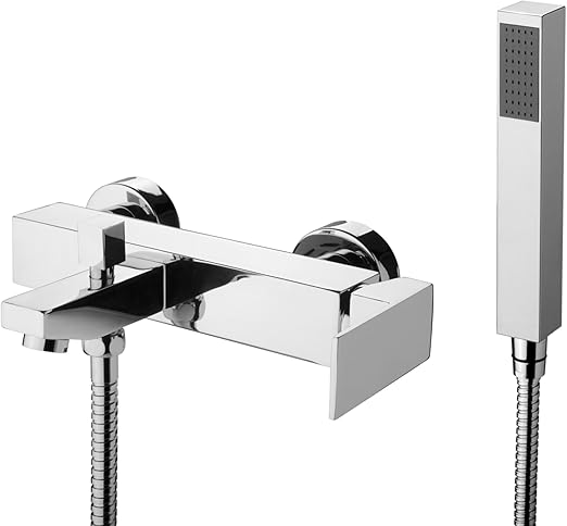 GS Rubinetterie INDACO Wall Mounted Single Lever Bath Shower Mixer With Hand Shower Set, Chrome