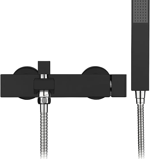 GS Rubinetterie INDACO Wall Mounted Single Lever Bath Shower Mixer With Hand Shower Set, Matt Black
