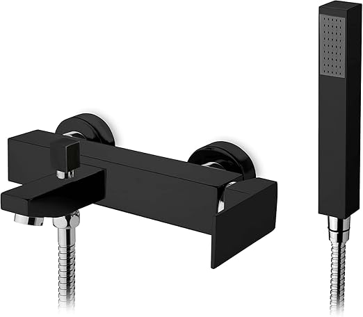 GS Rubinetterie INDACO Wall Mounted Single Lever Bath Shower Mixer With Hand Shower Set, Matt Black