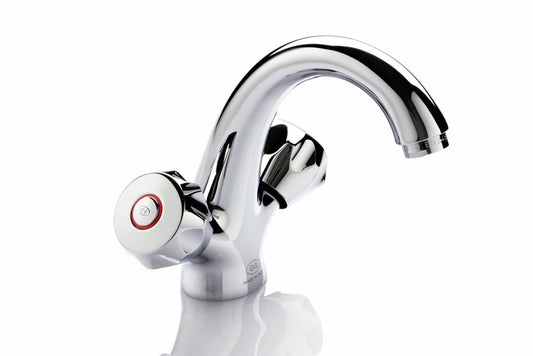 GS Rubinetterie 0531 Premium Basin Mixer Tap with Pop-Up Waste – Chrome Finish, Twin Handle Bathroom Faucet, Solid Brass,