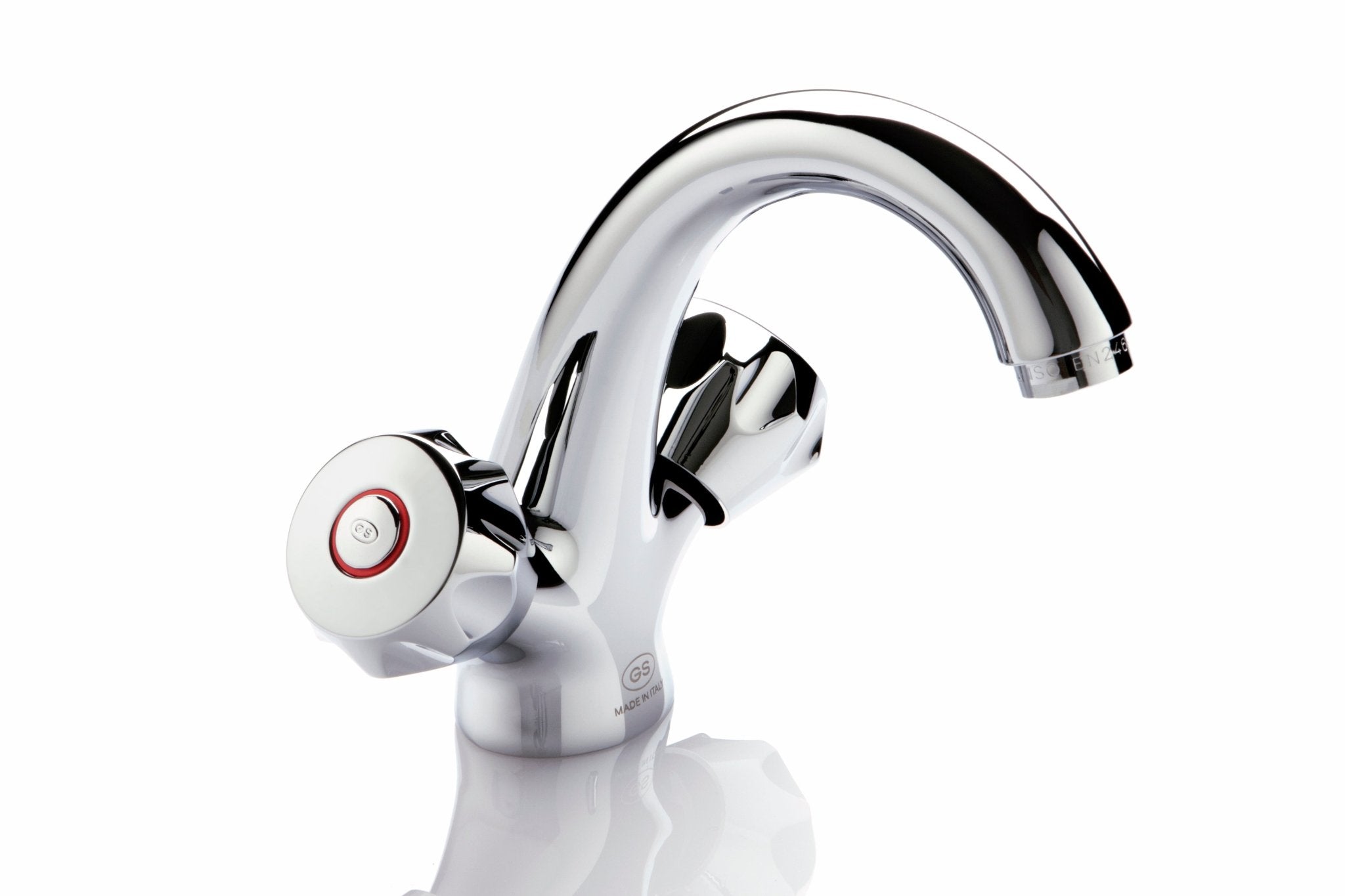 GS Rubinetterie Mercury Chrome Twin Handle Basin Mixer Tap with Pop-Up Waste and Curved Spout