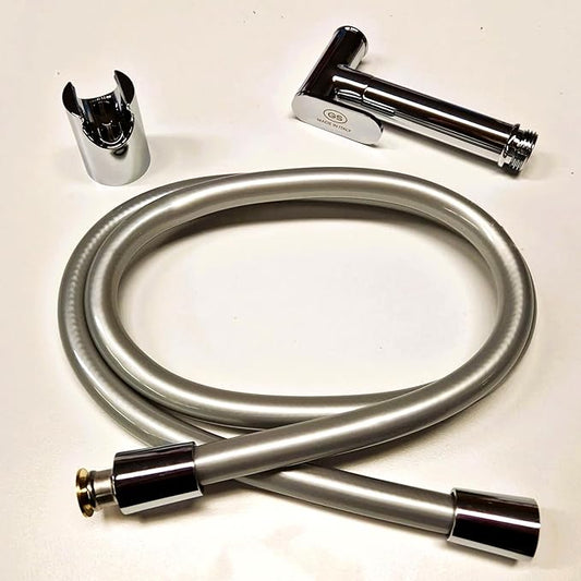 GS Rubinetterie Premium Brass Chrome Shattaf Set, 1/2" Handheld Bidet Sprayer with 1 Jet, 120cm Flexible Hose, Anti-Twist
