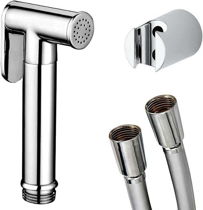 GS Rubinetterie Premium Brass Chrome Shattaf Set, 1/2" Handheld Bidet Sprayer with 1 Jet, 120cm Flexible Hose, Anti-Twist
