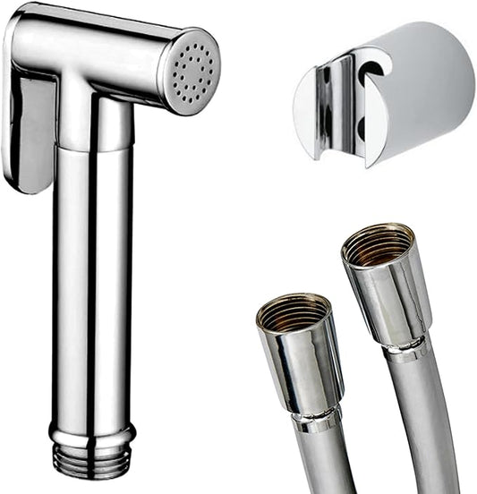 GS Rubinetterie Premium Brass Chrome Shattaf Set, 1/2" Handheld Bidet Sprayer with 1 Jet, 120cm Flexible Hose, Anti-Twist