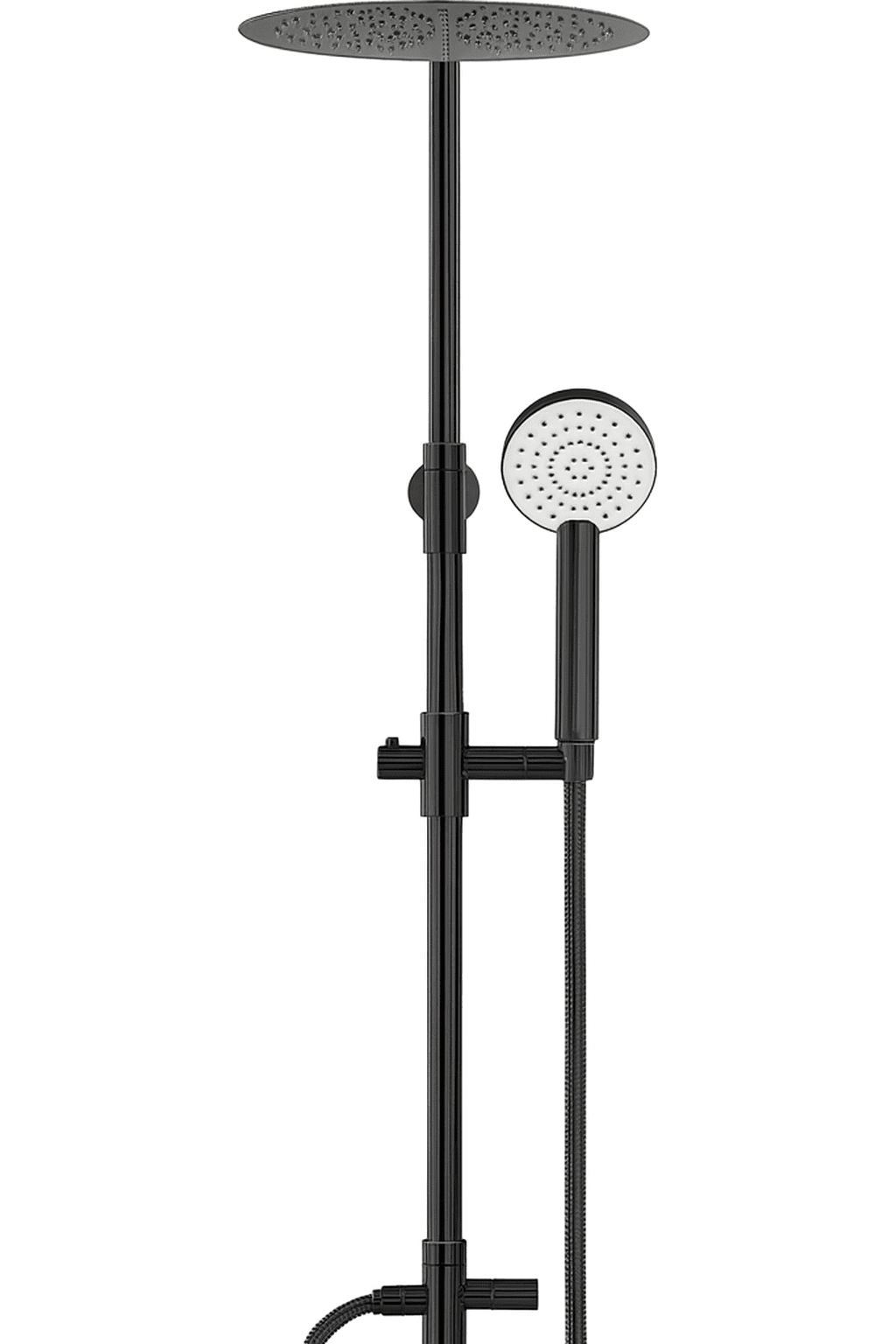 GS Rubinetterie Premium Shower Column, 300mm Round Rainfall Shower Head, Hand Shower with 150cm Double Interlocking Hose, Diverter, Matte Black
