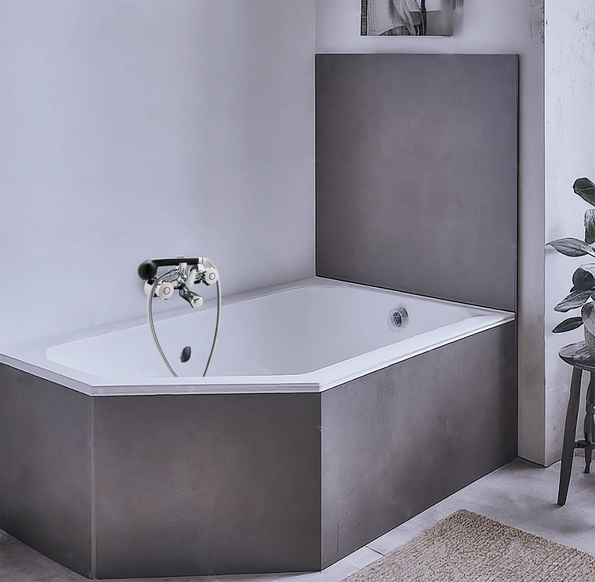 GS Rubinetterie Premium Wall Mounted Bath & Shower Mixer Tap with Hand Shower, Dual Knob Hot & Cold Control, Chrome Finish
