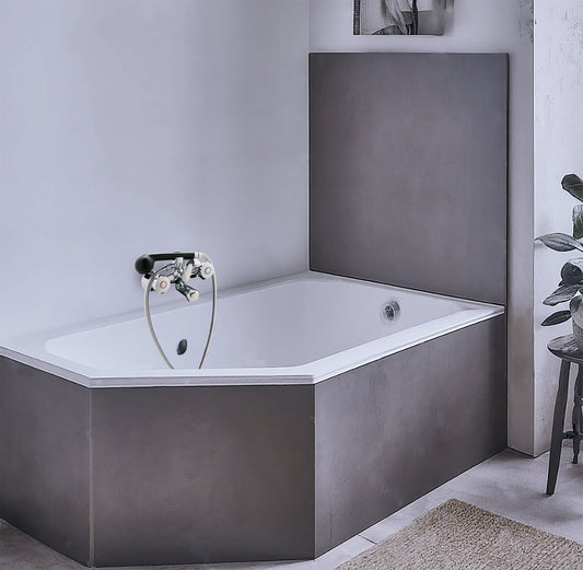 GS Rubinetterie Premium Wall Mounted Bath & Shower Mixer Tap with Hand Shower, Dual Knob Hot & Cold Control, Chrome Finish