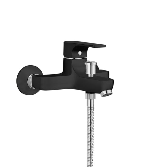 GS Rubinetterie Premium Wall Mounted Single Lever Bath Shower Mixer with Hand Shower Set, Black Chrome