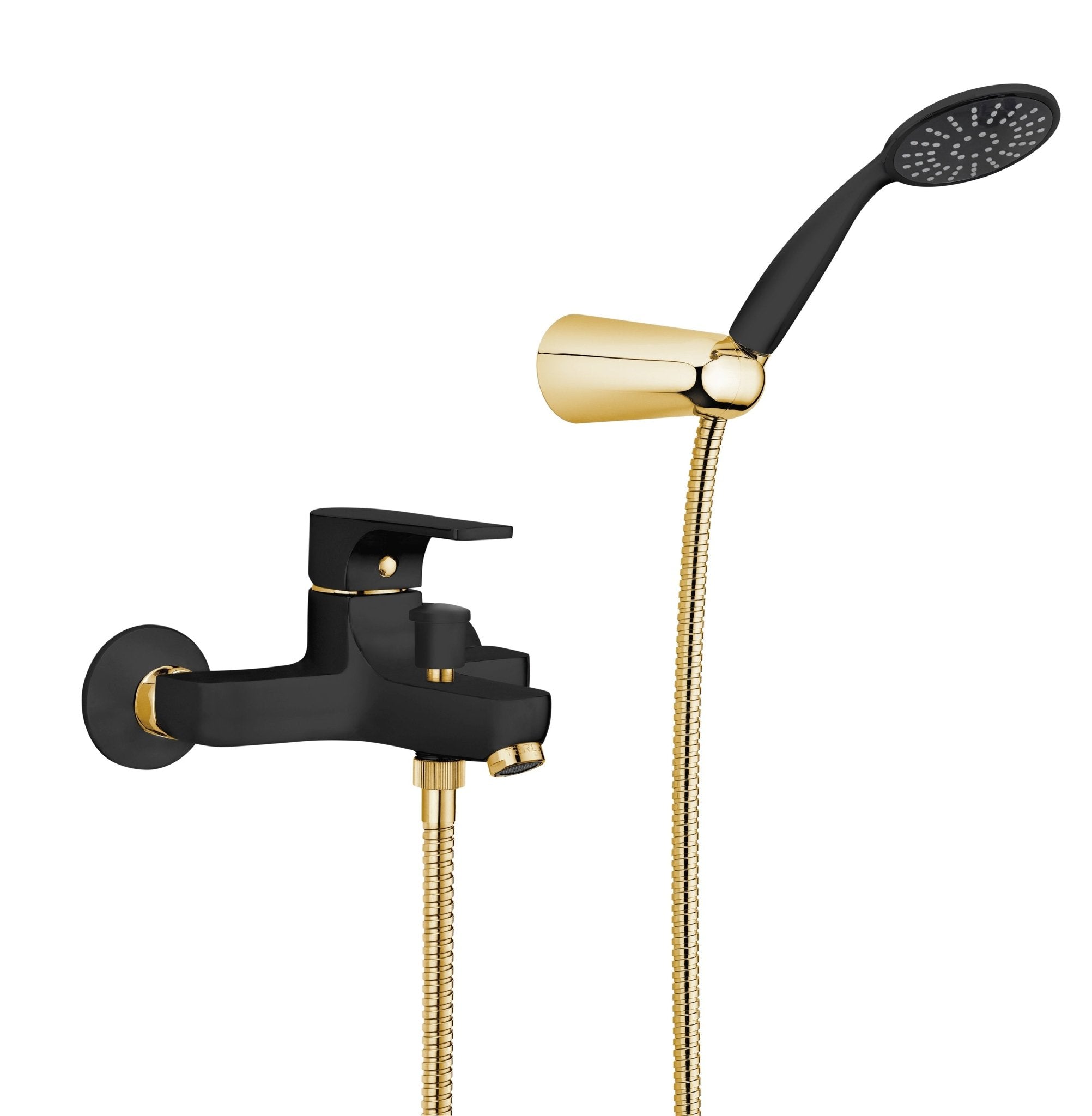 GS Rubinetterie Premium Wall Mounted Single Lever Bath Shower Mixer with Hand Shower Set, Black Gold