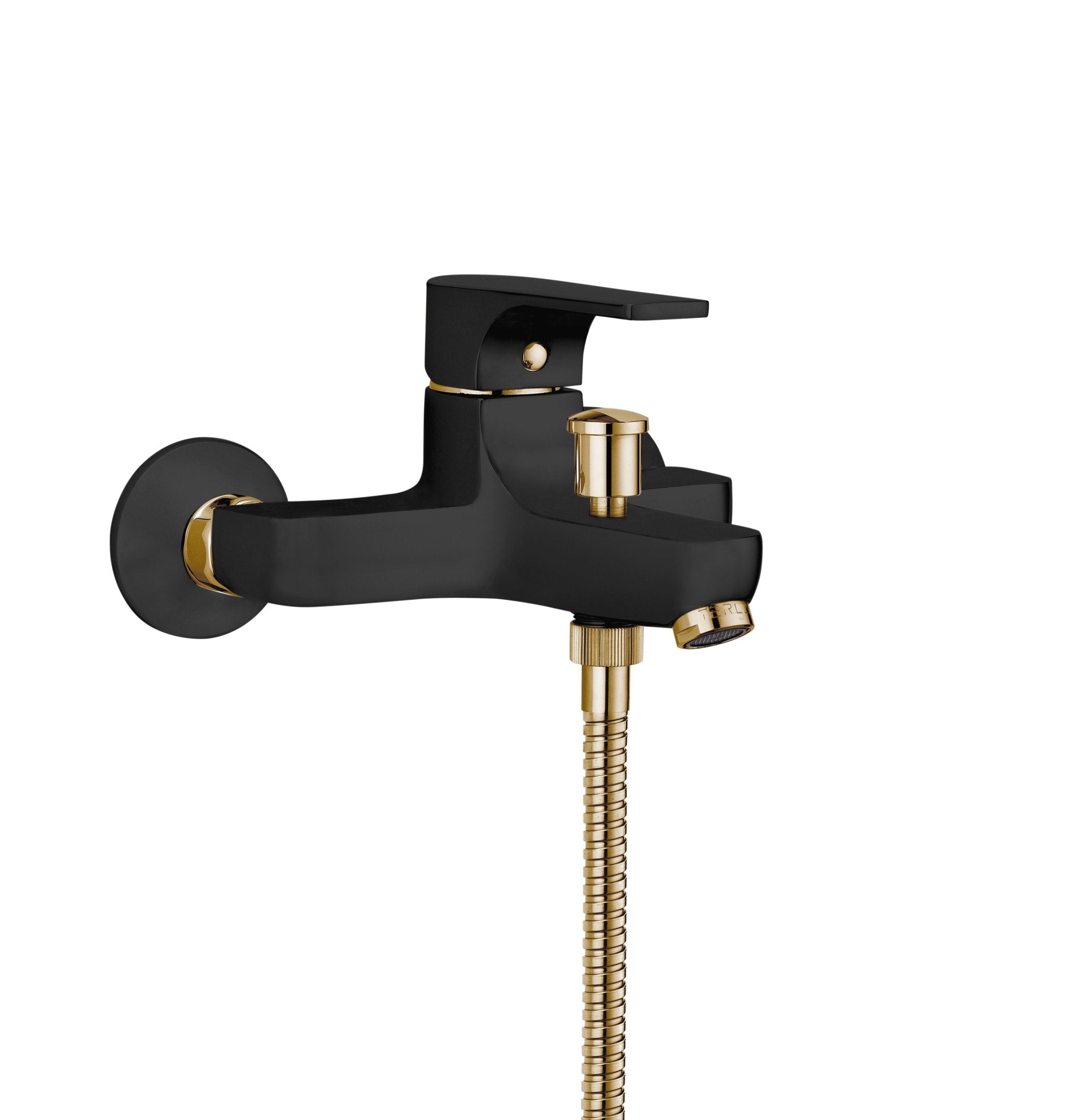 GS Rubinetterie Premium Wall Mounted Single Lever Bath Shower Mixer with Hand Shower Set, Black Gold