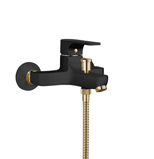 GS Rubinetterie 2460 Wall Mounted Bath Shower Mixer Set with Hand Shower, Premium Brass Construction, Single Lever Control, Black Gold Finish