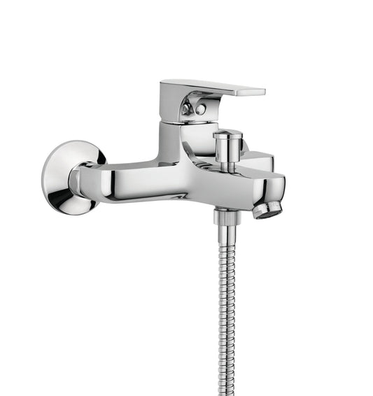 GS Rubinetterie 2460 Wall Mounted Bath Shower Mixer Set with Hand Shower, Premium Brass Construction, Single Lever Control, Chrome Finish