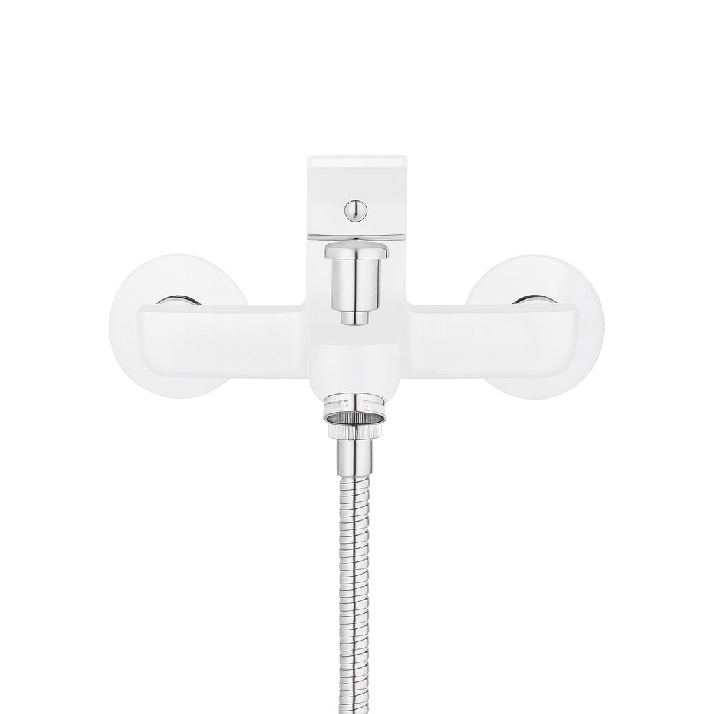 GS Rubinetterie 2460 Wall Mounted Bath Shower Mixer Set with Hand Shower, Premium Brass Construction, Single Lever Control, White Chrome Finish