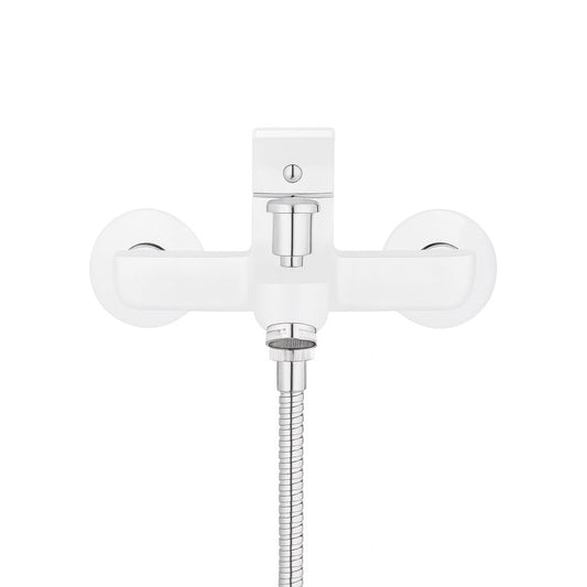 GS Rubinetterie 2460 Wall Mounted Bath Shower Mixer Set with Hand Shower, Premium Brass Construction, Single Lever Control, White Chrome Finish