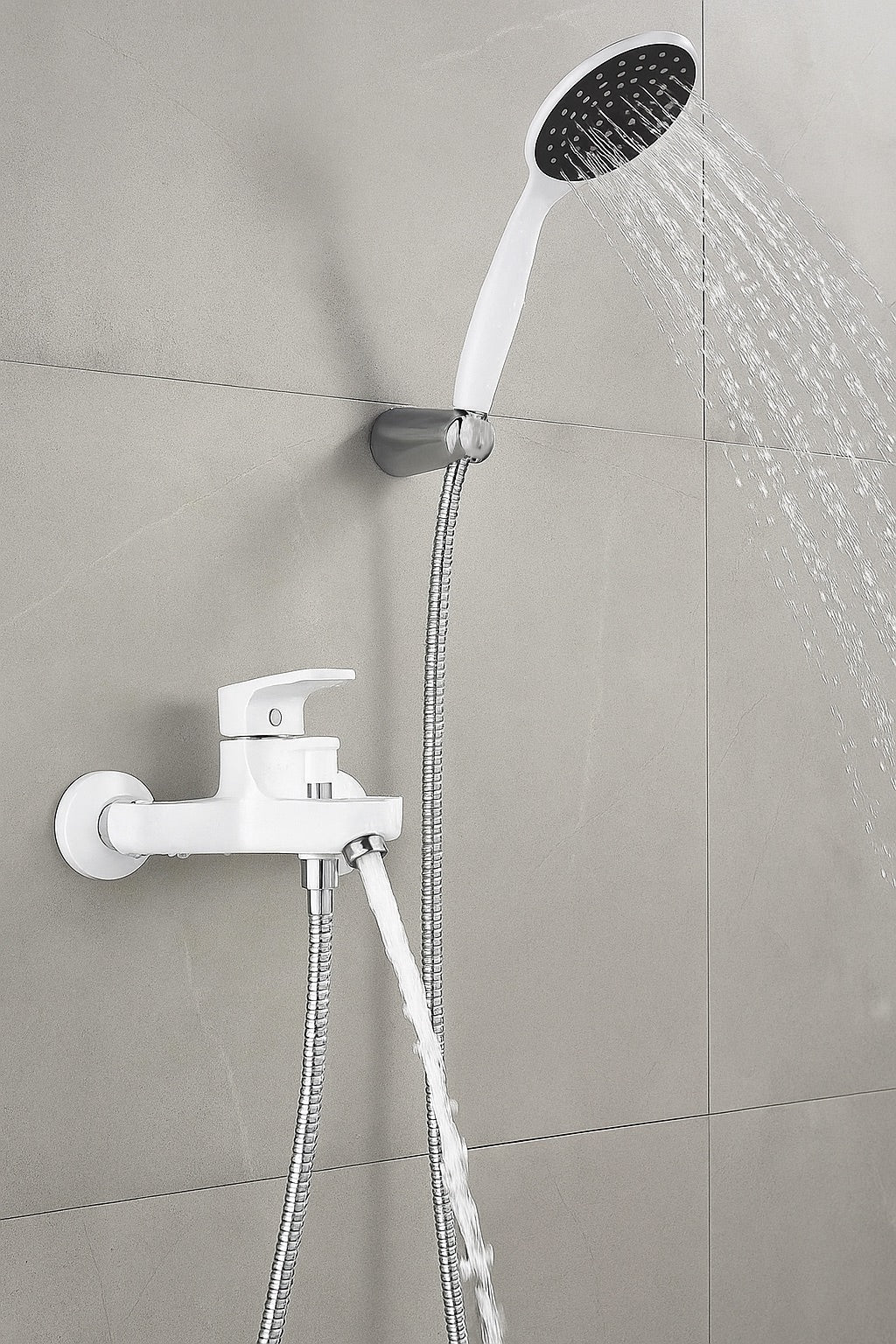 GS Rubinetterie 2460 Wall Mounted Bath Shower Mixer Set with Hand Shower, Premium Brass Construction, Single Lever Control, White Chrome Finish