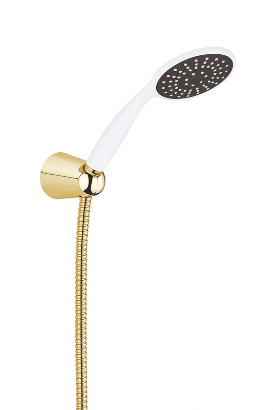 GS Rubinetterie Premium Wall Mounted Single Lever Bath Shower Mixer with Hand Shower Set, White Gold