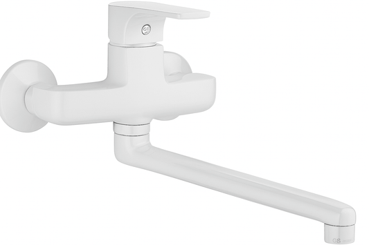 GS Rubinetterie Premium Wall Mounted Sink Mixer Single Lever with Swivel Spout, White Chrome