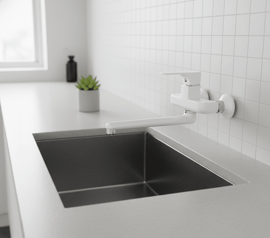 GS Rubinetterie Premium Wall Mounted Sink Mixer Single Lever with Swivel Spout, White Chrome
