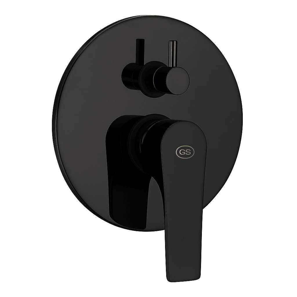 GS Rubinetterie SLIM Concealed Single Lever Bath Shower Mixer With Diverter, Standard Cartridge, Black Chrome